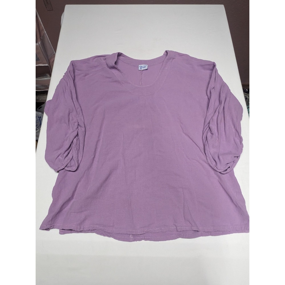 Oh My Gauze Lavender Purple Cotton Gauze Ruched Sleeve Tunic Top Relaxed Fit